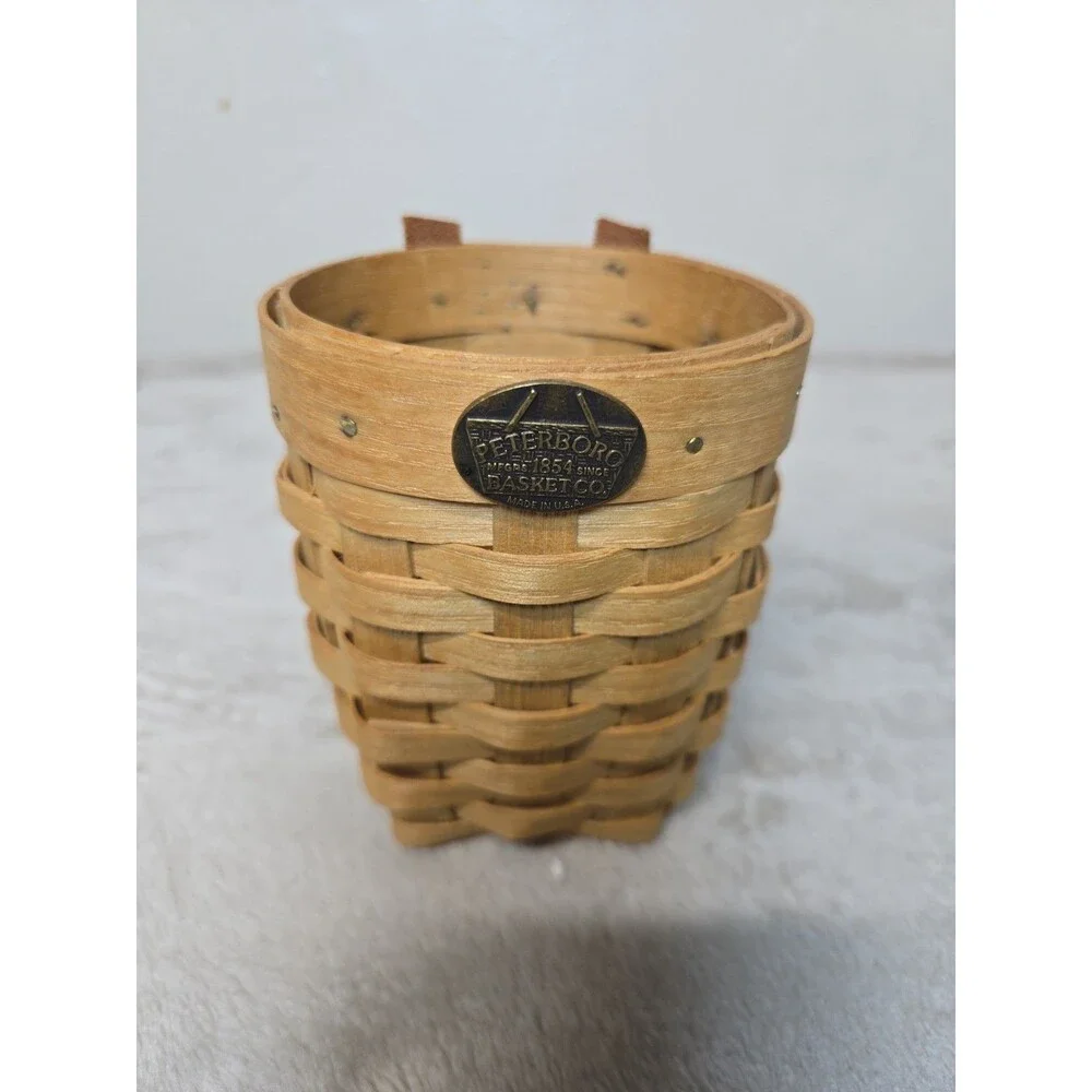 Lot Of 2 Vintage Peterboro Basket Co Handwoven Ash Wood Baskets-Metal Medallions